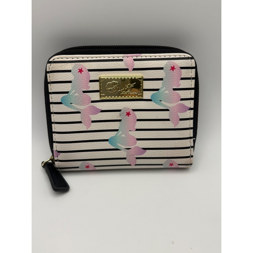 Luv Betsey by Betsey Johnson Mermaid Stripe Zip Around Wallet White Black Pink